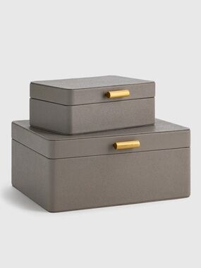 QUINCE Shagreen Leather Decorative Boxes (Set of 2) Grey